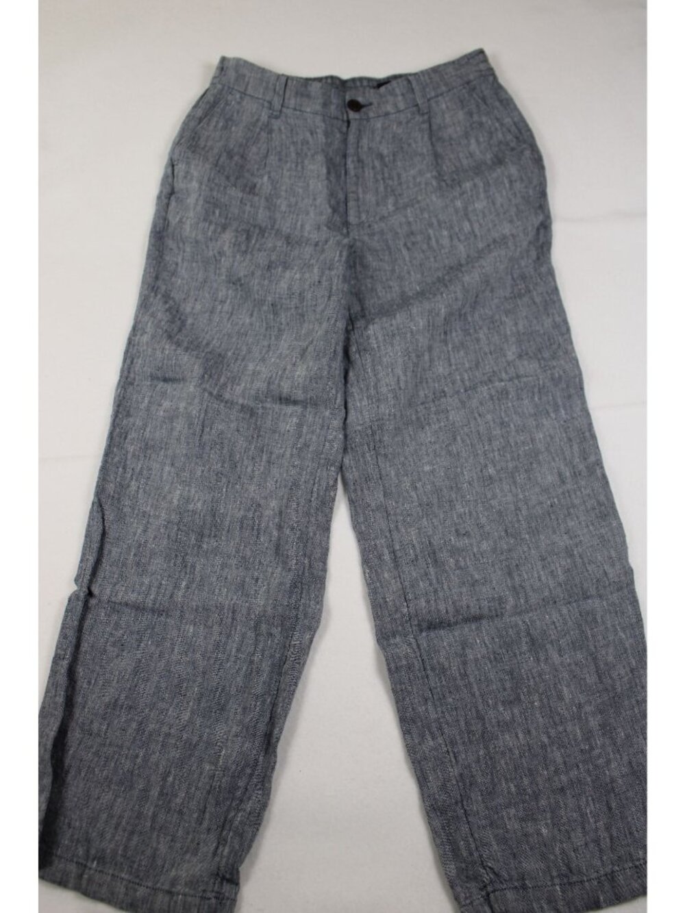 Lands End Womens Chambray Linen-Blend High-Rise Pants Size 10